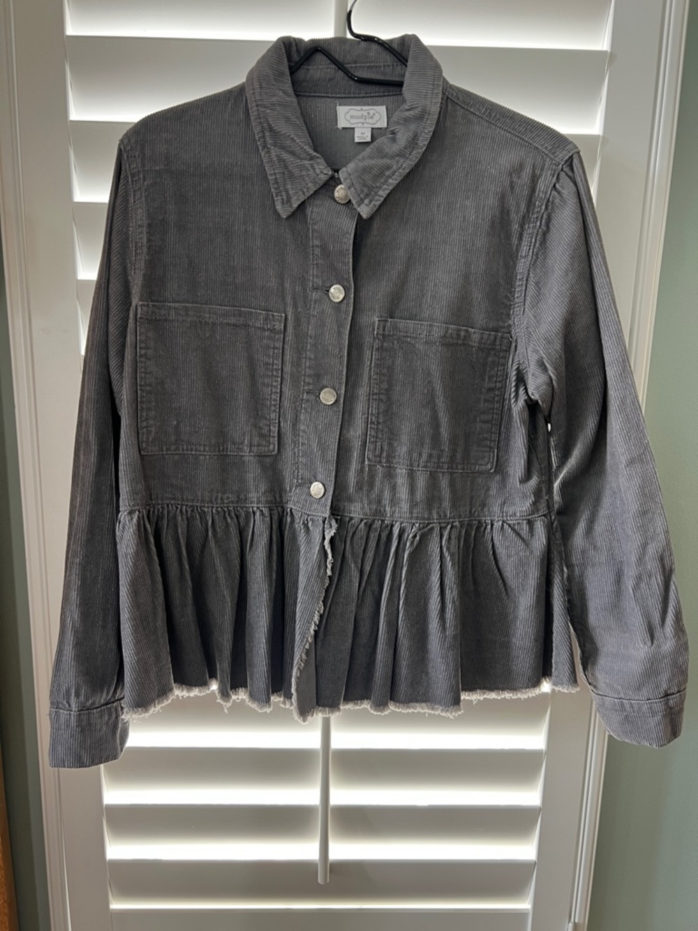 Mud Pie Gray Corduroy Peplum Button Jacket